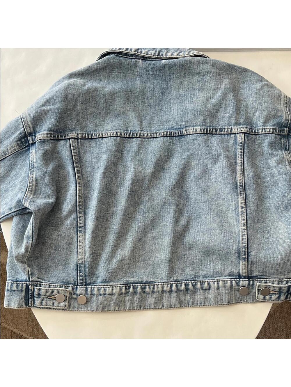 OAK + FORT Boxy Medium Acid Wash Cropped Heavyweight Denim Jean Jacket Small - Picture 4 of 6